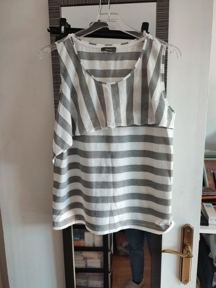 Débardeur rayé gris et blanc