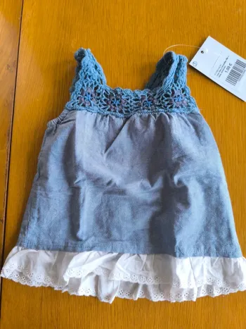 318990 robe bleue à bretelles fille 3 mois vertbaudet