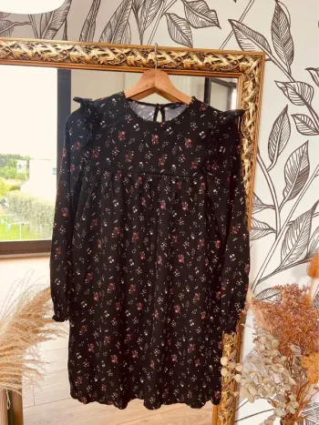 Taille 12 ans robe fille Kiabi noire * fleurs * 🌸