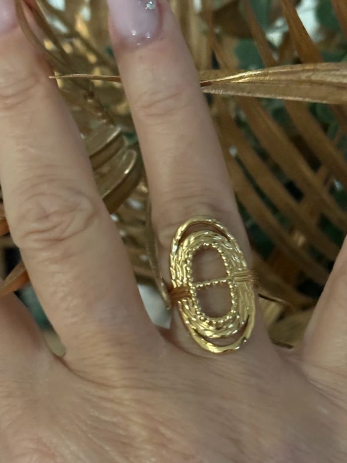 Bague ovale large réglable acier inoxydable or maillon farandole - photo numéro 2