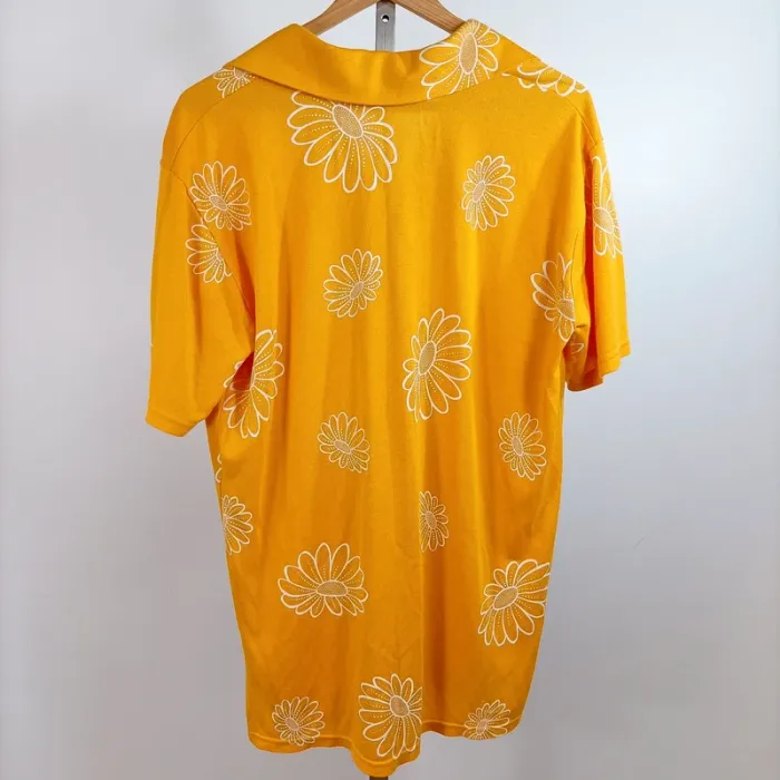 Chemise jaune fleurie vintage à manches courtes Mode Machine, style rétro taille 48 A1364 - photo numéro 6