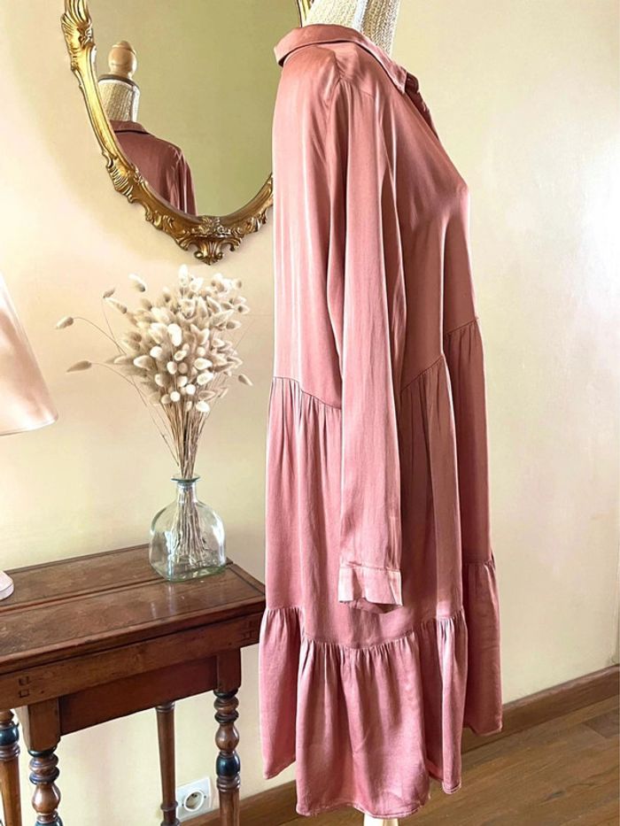 Robe Rose satinée plissée à Manches Longues - Zara - Taille XL - photo numéro 7