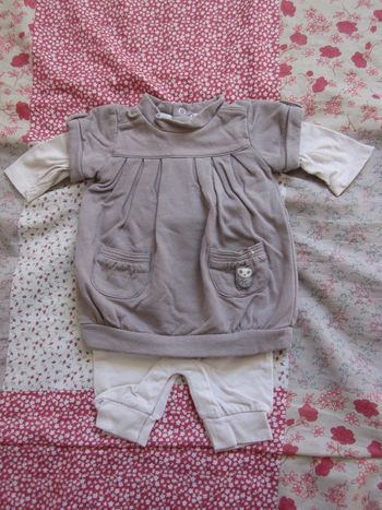 Ensemble robe tunique chocolat et beige 1 mois