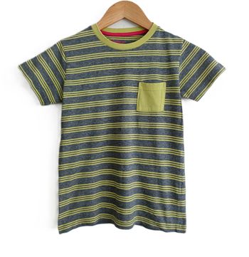 T shirt jaune et gris à rayures. Yeah !! Coton. Taille 8 ans 
