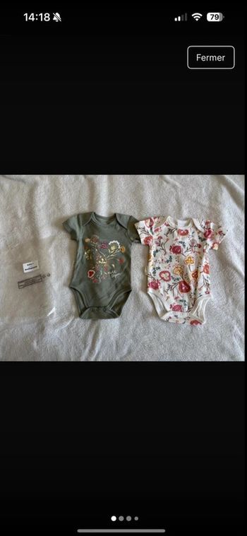 Lot de 2 bodies bébé “Petit Béguin” Fleurs & Nature – 3 mois (62 cm)