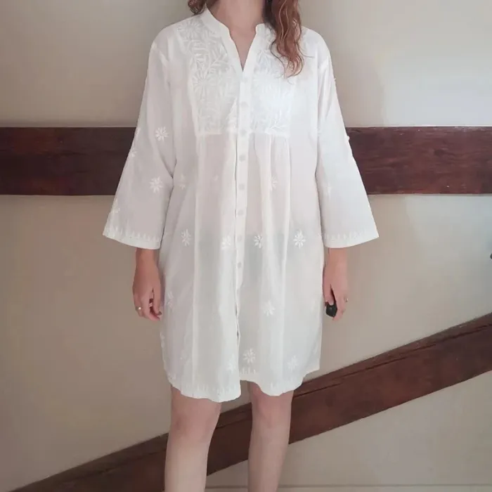 Robe tunique blanche brodée Made in India - photo numéro 2