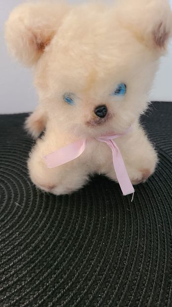 vintage peluche chat yeux bleus