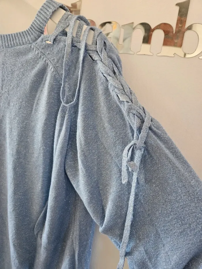 Pull bleu pailletté manches 3/4 - photo numéro 4