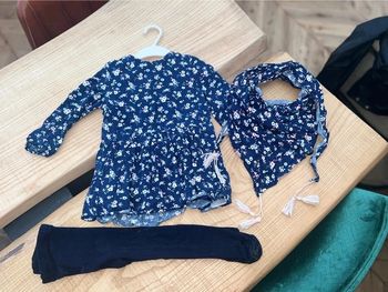 Ensemble ensemble sergent major 2 ans robe foulard collants hiver fleurs