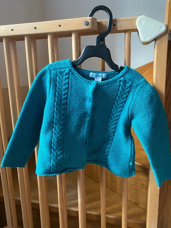 Gilet tricot bleu canard Obaïbi 18m
