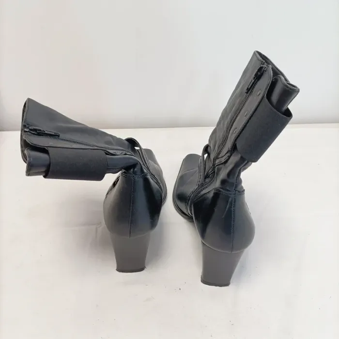 Bottines à talons noires bout carré en cuir verni vintage, style rétro taille 39 C042 - photo numéro 3