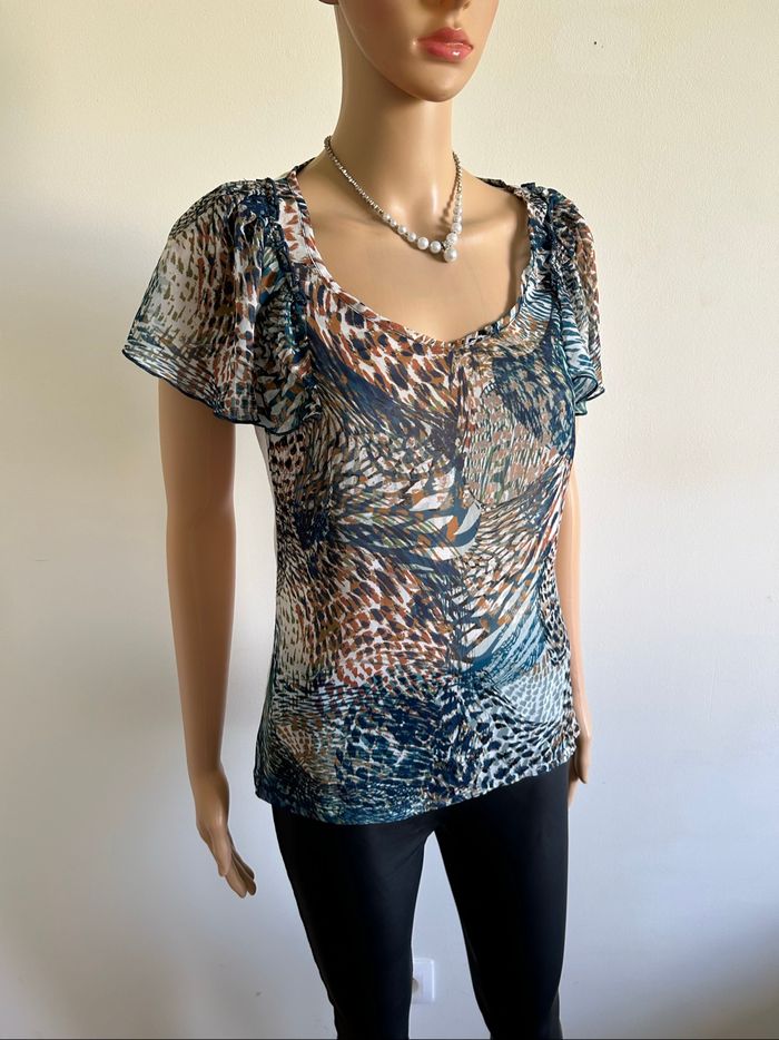 Blouse blanche et imprimée à manches courtes Morgan taille S TBE - photo numéro 2