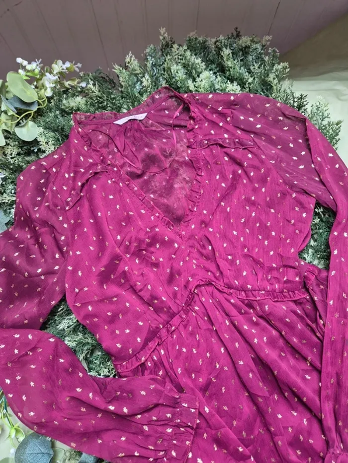 Blouse bordeaux transparente a imprimés taille 38 camaieu - photo numéro 5