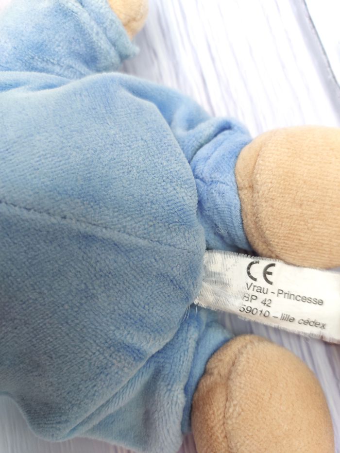 Peluche doudou ours beige bleu 21 cm billes corps - photo numéro 8