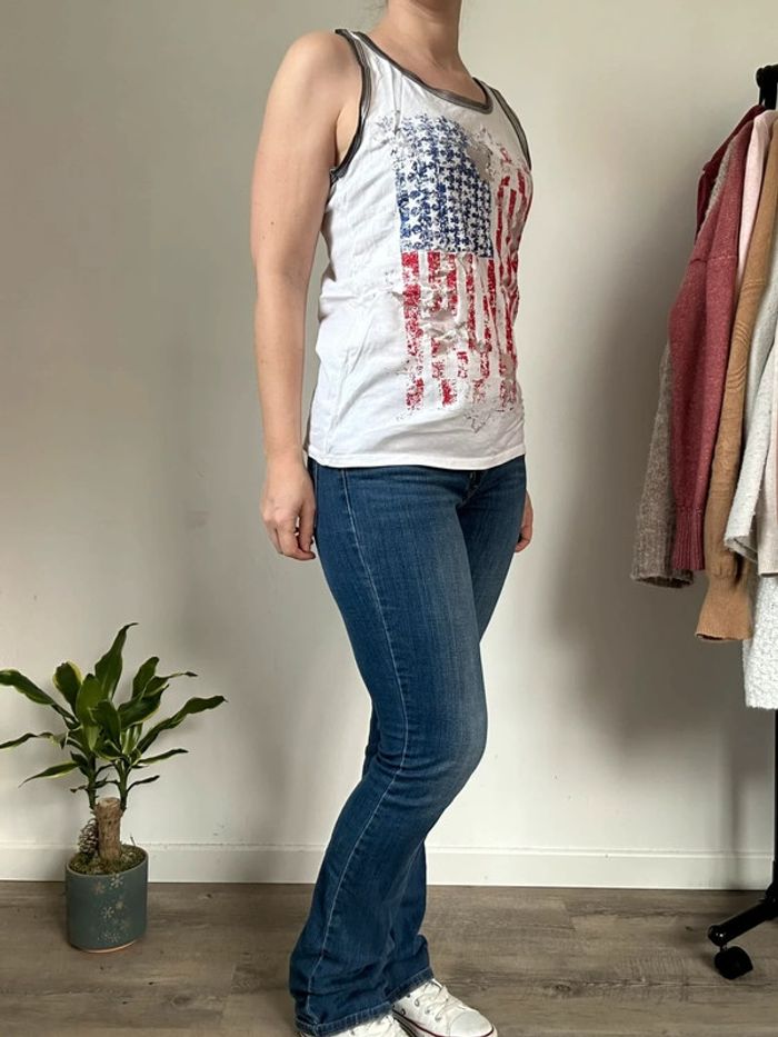 Débardeur blanc Cache Cache, taille 40, imprimé drapeau américain, en très bon état💖 - photo numéro 3