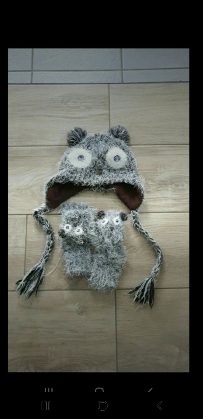 Bonnet gants hiboux fille 5/8 ans