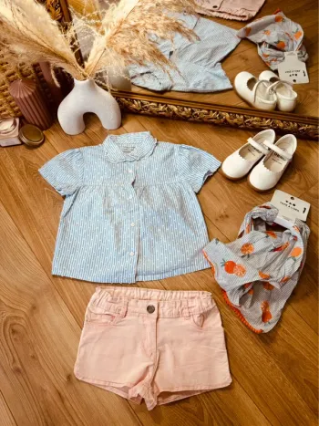 Taille 5 ans tenue 3 pièces été fille multimarque bleu ciel abricot * rayures et oranges * 🌸