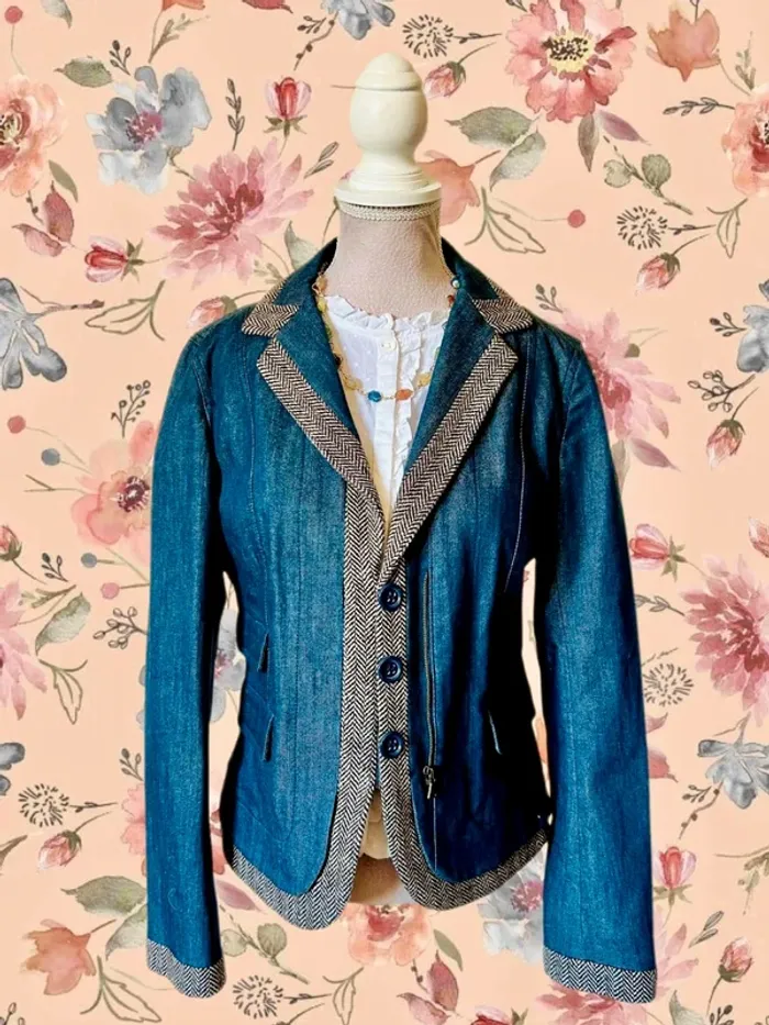 💙🌿Veste jean vintage chic taille S/36 Alain Manoukian Denim & Chevron retro jacket🌿💙