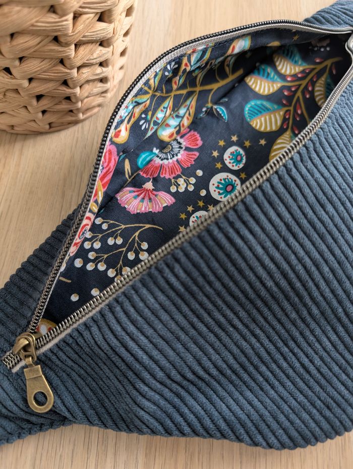 Sac banane femme velours cotelé bleu canard - photo numéro 2