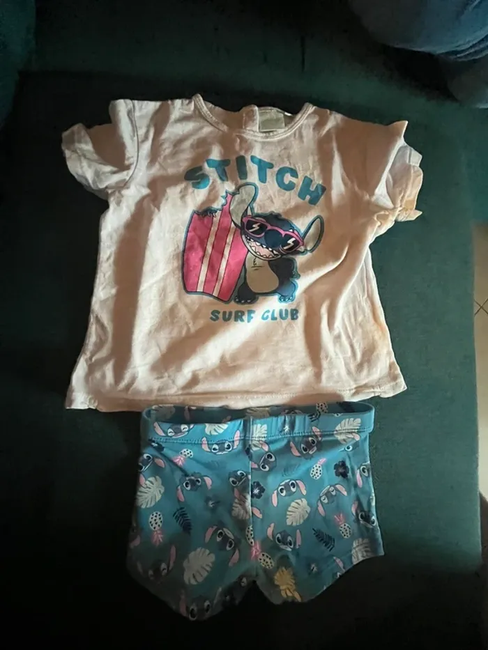 Ensemble short de bain + t-shirt stitch taille 86 cm