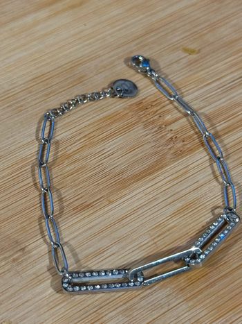 Bracelet mailles larges acier inoxydable argent règle le cristaux