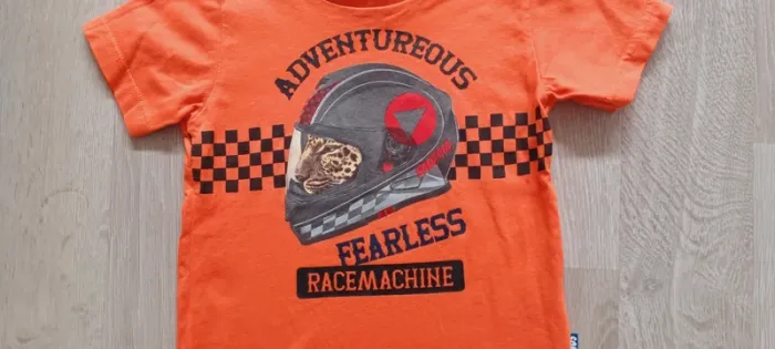 Tee-shirt orange garçon, motif léopard avec casque, taille 2 ans - photo numéro 3