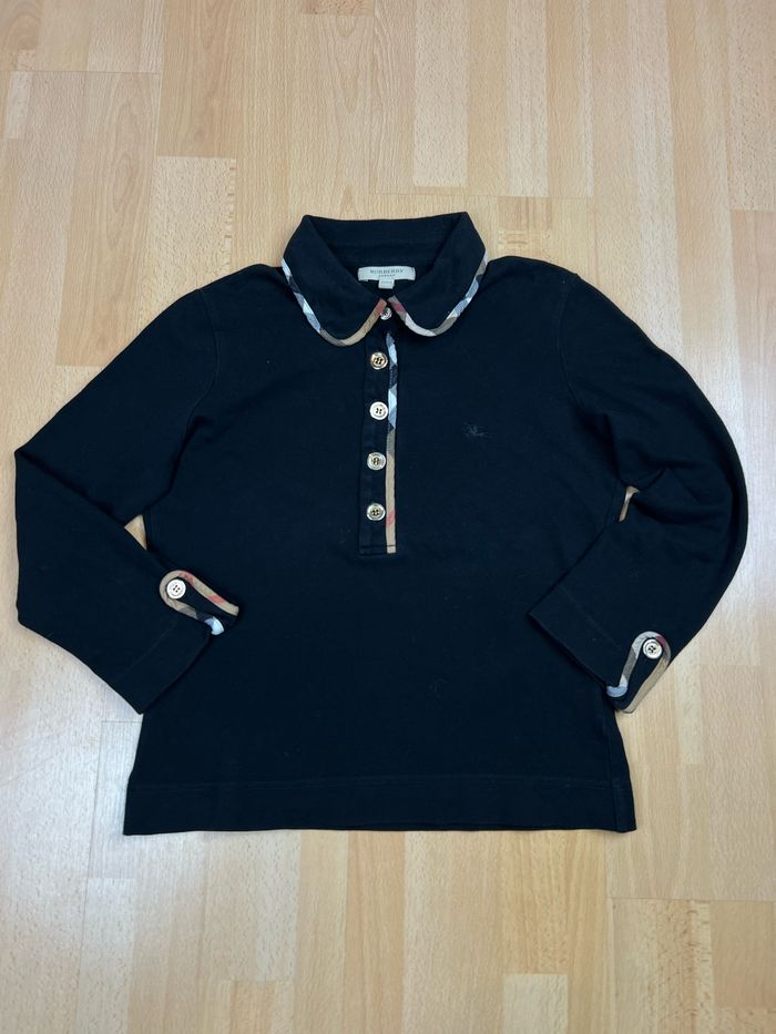 Top, t-shirt Burberry Polo manche longue pour femme Noir logo brodé - Taille XS - photo numéro 2