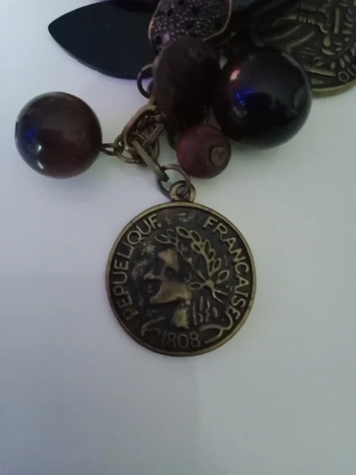 Collier pierres et pièces dollar et français vintage - photo numéro 13