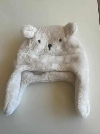 Bonnet blanc velours bébé petit ours