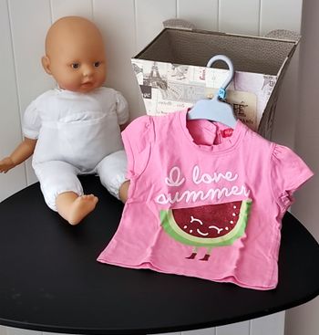 T-shirt bébé fille 12 mois – rose motif pastèque