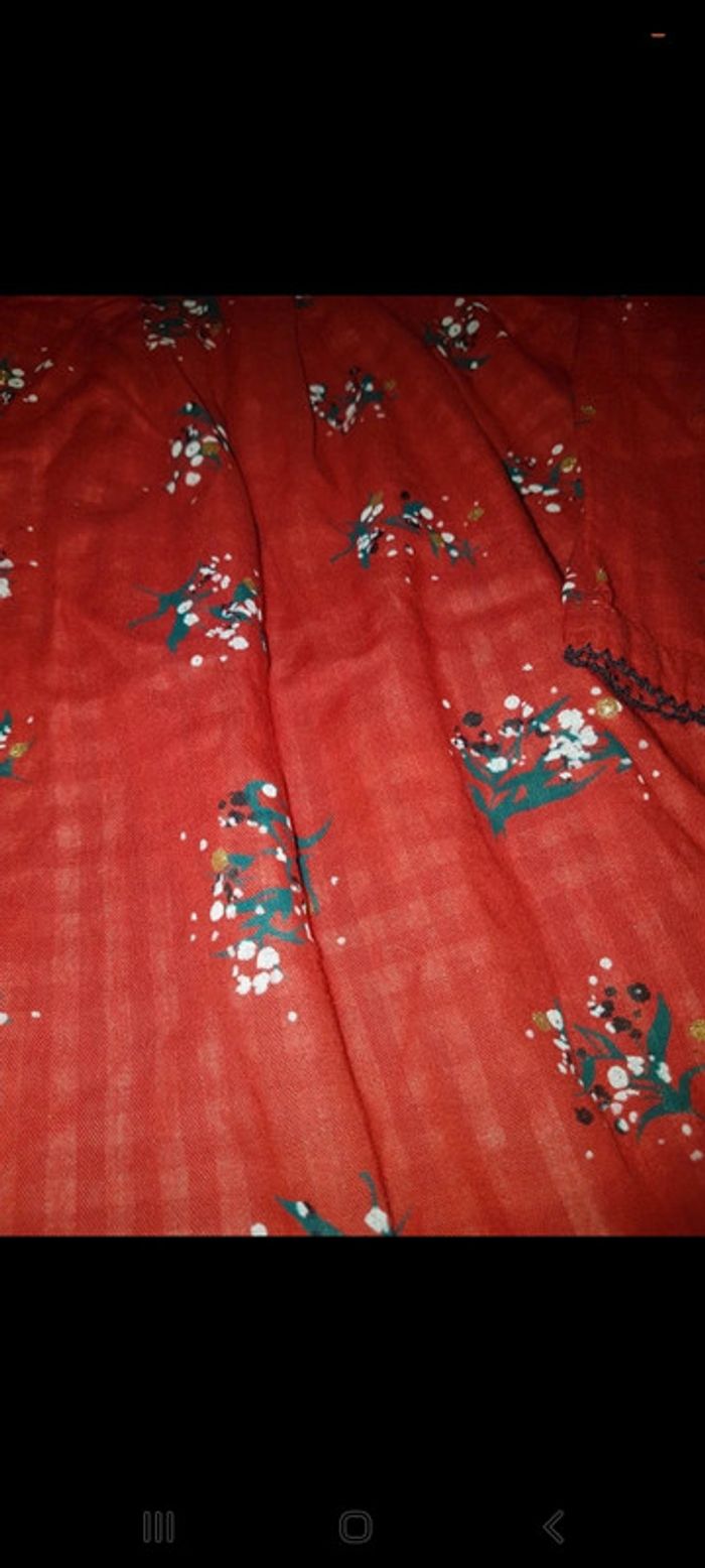 Robe blouse tunique petit bateau 18 mois rouge fleurs Noël doré - photo numéro 2