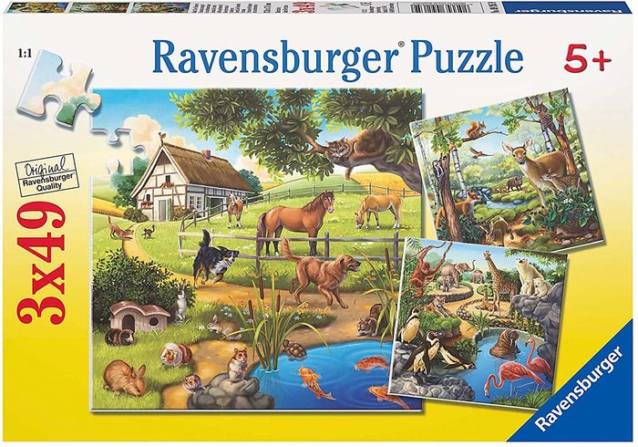 Ravensburger 09265 Animaux Sauvages du Zoo / Domestiques 3x49 pièces
