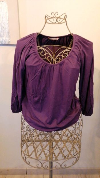Haut violet manches 3/4 taille S Camaïeu