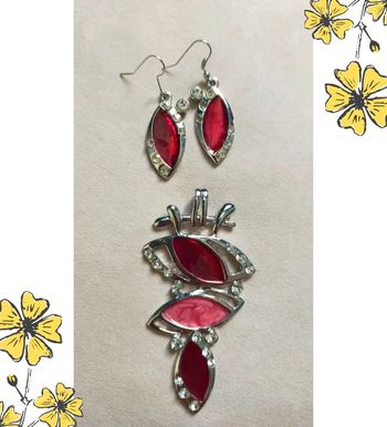 Parure pendentif + boucles d’oreilles rouge & argenté – Forme œil stylisé