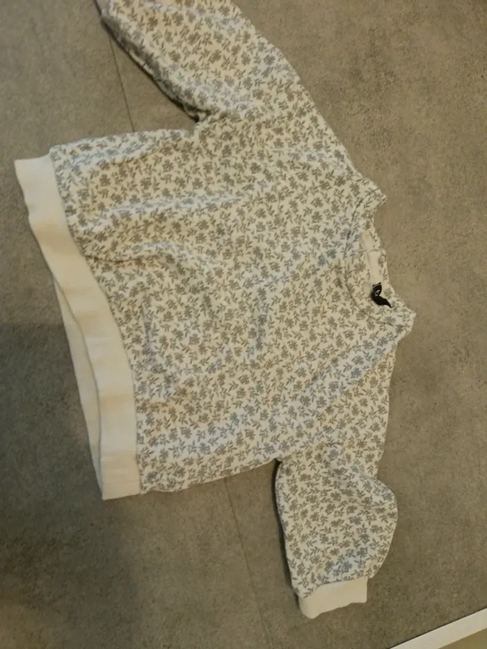 Pull Kiabi 12 mois fleurs feuillages gris - photo numéro 2