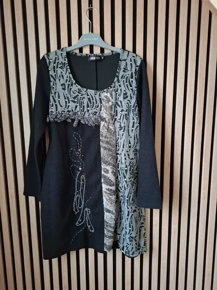 Robe hiver   patchwork  vintage noir et gris
 T 38 - photo numéro 8