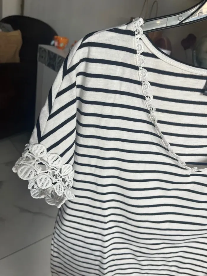 T shirt manche courte marinière dentelle - photo numéro 3