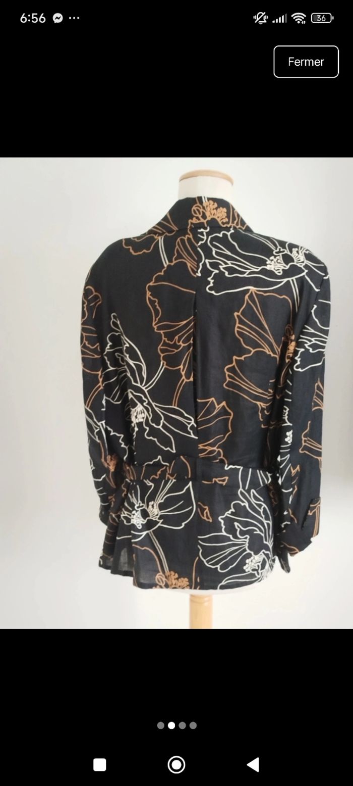 Sublime blazer en lin noir fleurie Christine Laure taille 50 - photo numéro 2