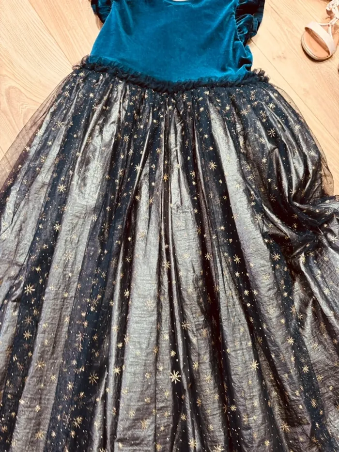 Taille 10 ans Robe longue créateur fille TAO bleu marine doré * velours tulle * 💙 - photo numéro 4