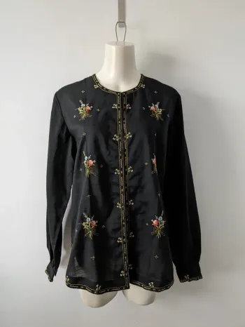 Chemisier brodé vintage manches longues - broderie faite main - taille 42/44