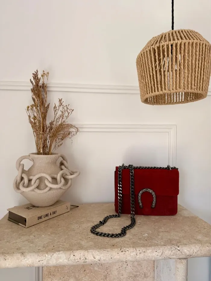 Sac chaîne bordeaux borsa bolsa bag Zak rosso main piel handbag Handtasche Bolso de mano - photo numéro 4