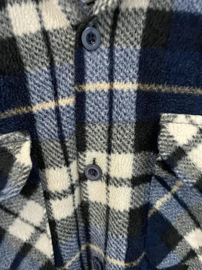 Lumberjack Flannel Plaid Polaire shirt chemise blue white black Mens XXL - photo numéro 4