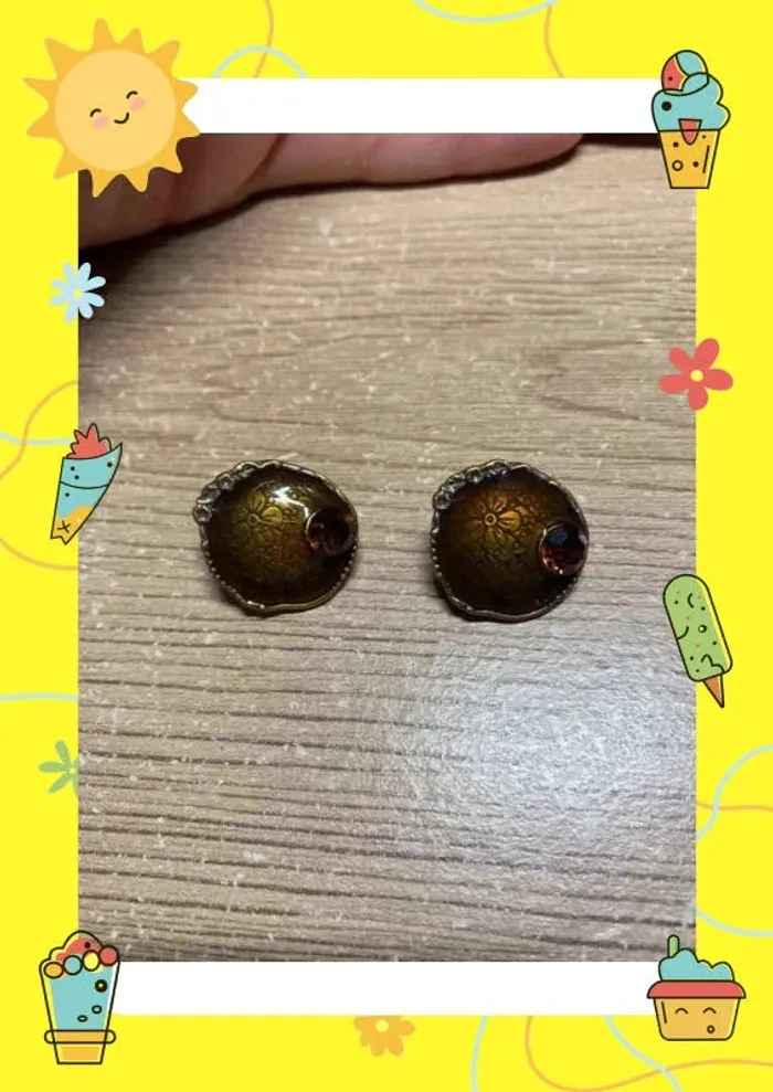 Boucles d'oreilles à clips marron cuivre fleurs - photo numéro 3