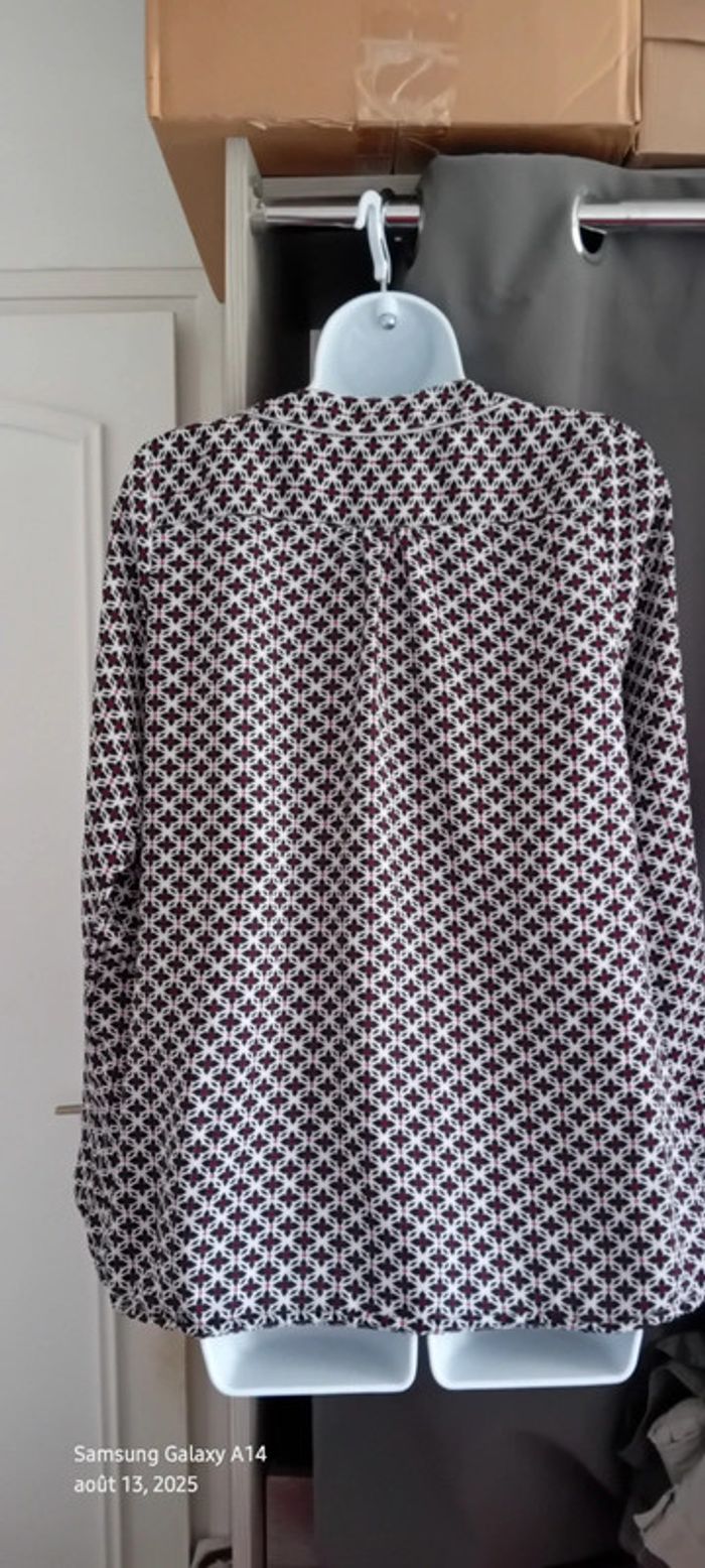 Blouse fluide manches longues col V motif fleurs liseré argenté noir femme L m&s mode - photo numéro 10