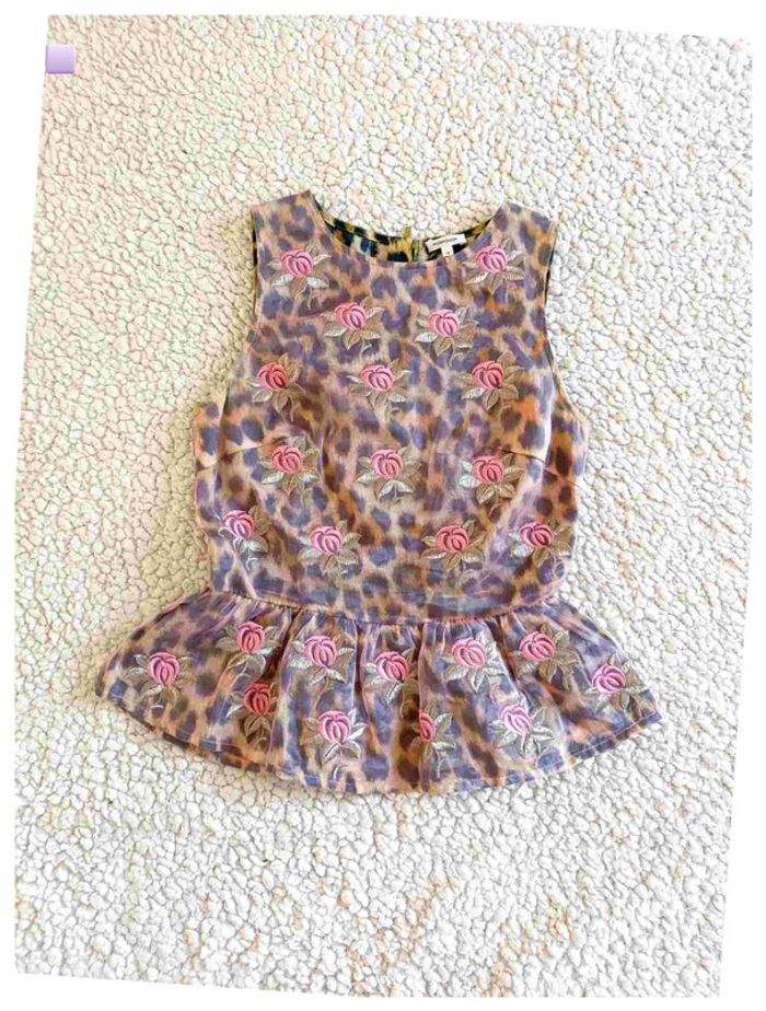 SOIE bustier Manoush léopard à fleurs brodées vintage luxe peplum