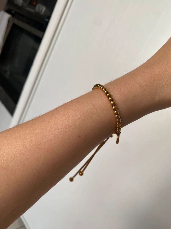 Bracelet perles métal doré ajustable - photo numéro 2