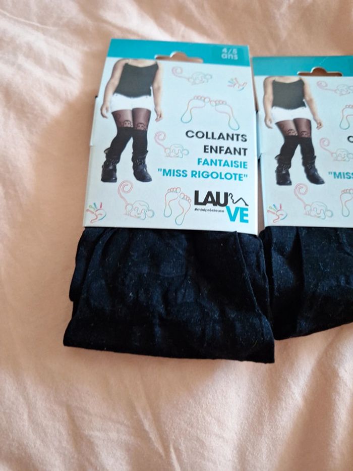 Lot de 2 Collants enfant fin noir fantasie miss rigolote avec un single 4/5 ans - photo numéro 3