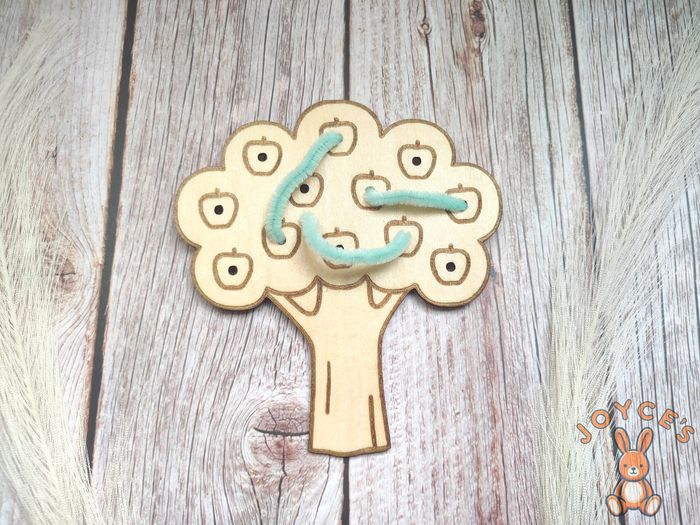 Plaque pommier motricité fine Montessori en bois – Activité sensorielle enfant – Jouet éducatif – DIY tissage fleurs laine chenille - photo numéro 2