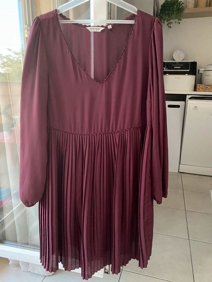 Robe plissée bordeaux Naf Naf 38 - photo numéro 2