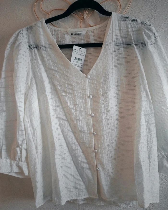 Chemise d'été ajouré Ivoire 💫 Camaïeu taille M - photo numéro 2